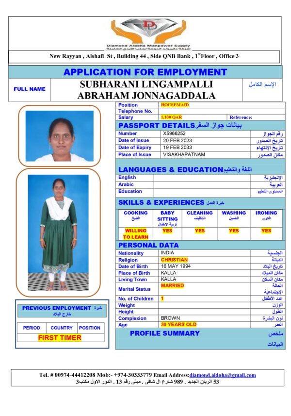 SUBHARANI LINGAMPALLI <br><br> Domestic Worker - India