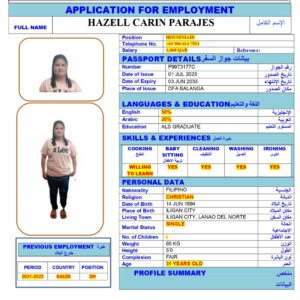 HAZELL CARIN <br><br> Domestic Worker – Philippines