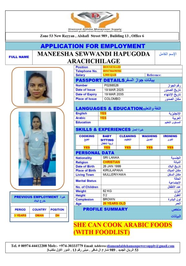 MANEESHA SEWWANDI <br><br> Domestic Worker –  Sri Lanka