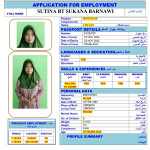 SUTINA BT <br><br> Domestic Worker –  Indonesia