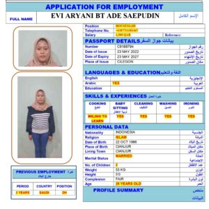EVI ARYANI<br><br> Domestic Worker –  Indonesia
