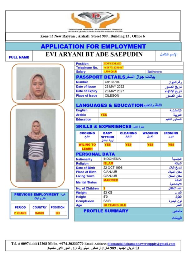 EVI ARYANI<br><br> Domestic Worker –  Indonesia