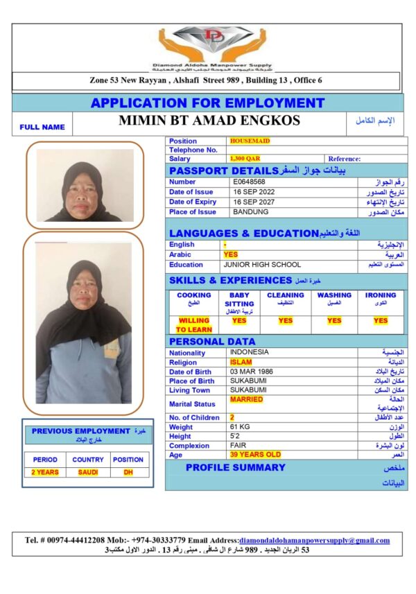 MIMIN BT<br><br> Domestic Worker –  Indonesia