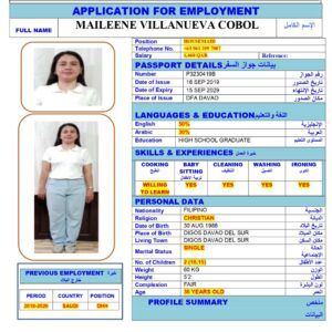 MAILEENE VILLANUEVA<br><br> Domestic Worker –  Philippines