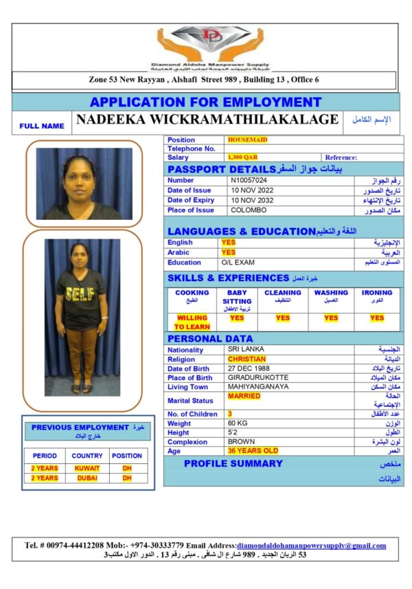 NADEEKA PRIYADARSHAN<br><br> Domestic Worker - Sri Lanka