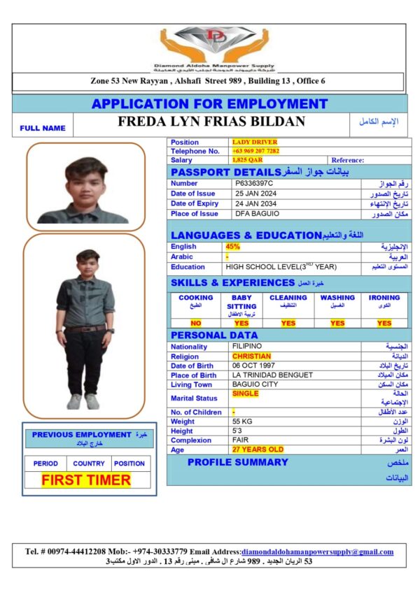 FREDA LYN<br><br> Driver –  Philippines