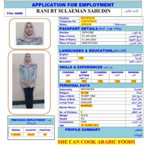 RANI BT SULAEMAN<br><br> Domestic Worker –  Indonesia
