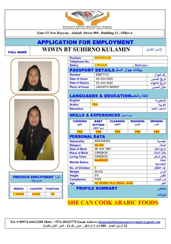 WIWIN BT<br><br> Domestic Worker –  Indonesia
