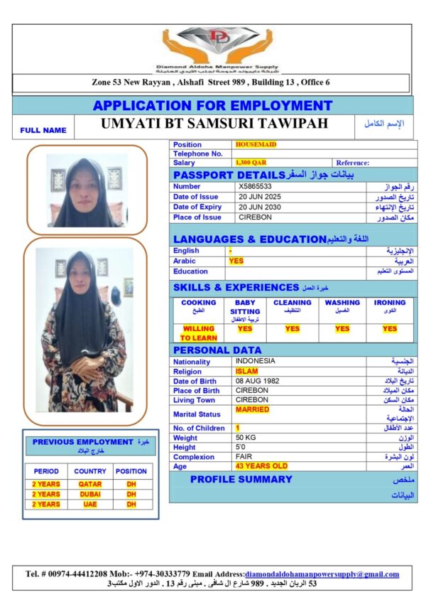 UMYATI BT<br><br> Domestic Worker –  Indonesia