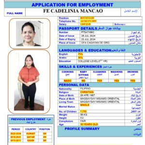 FE CADELINIA <br><br> Driver –  Philippines