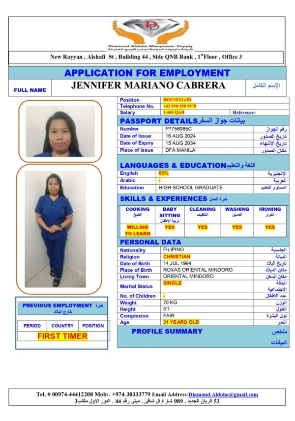 JENNIFER MARIANO<br><br> Driver –  Philippines