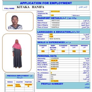 KITAKA HANIFA<br><br> Domestic Worker –  Uganda