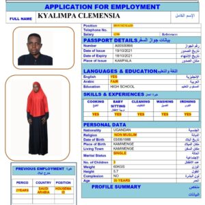KYALIMPA CLEMENSIA<br><br> Domestic Worker –  Uganda