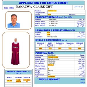 NAKACWA CLAIRE<br><br> Domestic Worker –  Uganda