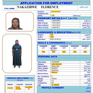 NAKAZIBWE FLORENCE<br><br> Domestic Worker –  Uganda