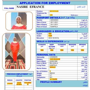 NASIRE EFRANCE<br><br> Domestic Worker –  Uganda