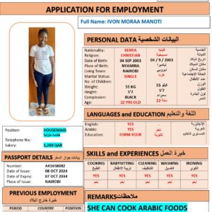 IVON MORAA<br><br>Domestic worker –  Kenya