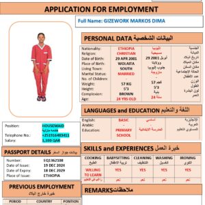 GIZEWORK DIMADomestic worker –  Ethiopia