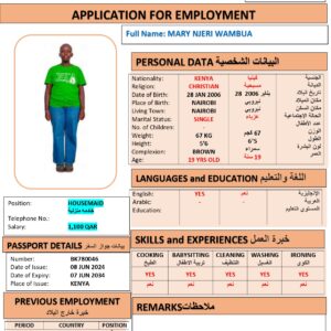 MARY WAMBUADomestic worker –  Kenya