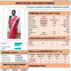 PEDDINTLU UGGAM Domestic Worker - India