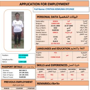CYNTHIA KEMUMA<br><br>Domestic worker –  Kenya