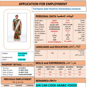 BABY MUSKUDI     Domestic Worker - INDIA