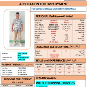 MICHELE TENEFRANCIA   DRIVER - PHILIPPINES