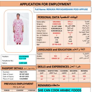RENUKA APPUGE Domestic Worker - SRILANKA