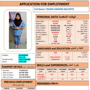 TAHANI BALUNTO Domestic Worker