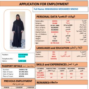 MWANASHA SINENO Domestic Worker - KENYA