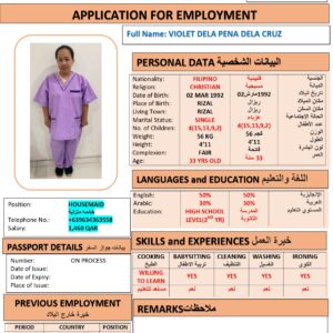 VIOLET DELA CRUZ   Domestic Worker - PHILIPPINES