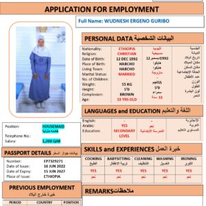 WUDNESH GURIBO Domestic Worker - ETHIOPIA